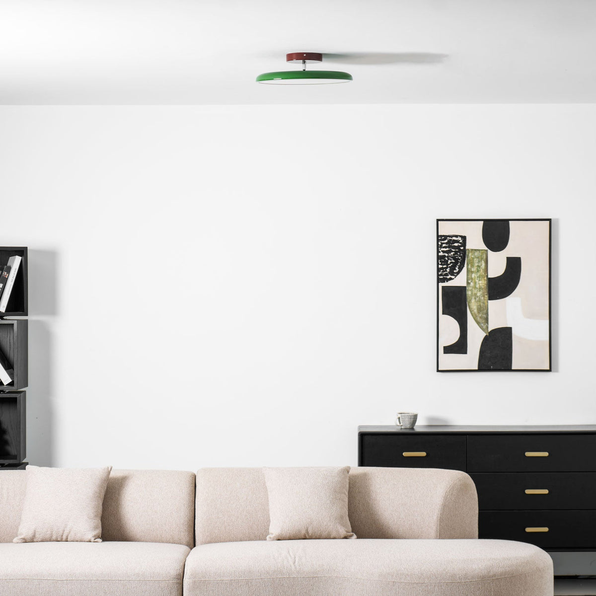 Orbitra flush mount LED ceiling light with swivel arm in green and brown finish dimmable on Tampa Home & Garden Store