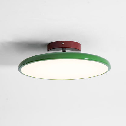 Orbitra flush mount LED ceiling light with swivel arm, green bezel and red canopy dimmable on Tampa Home & Garden Store
