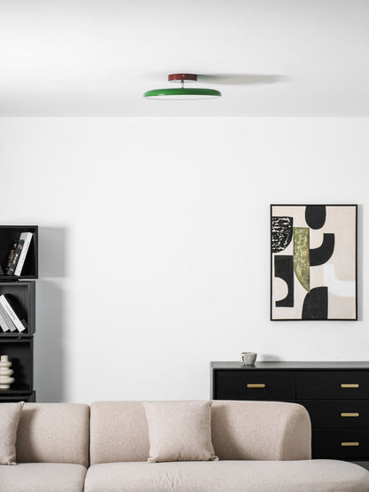 Moktan Sabai Orbitra flush mount LED ceiling light with swivel arm, green shade dimmable on Tampa Home & Garden Store