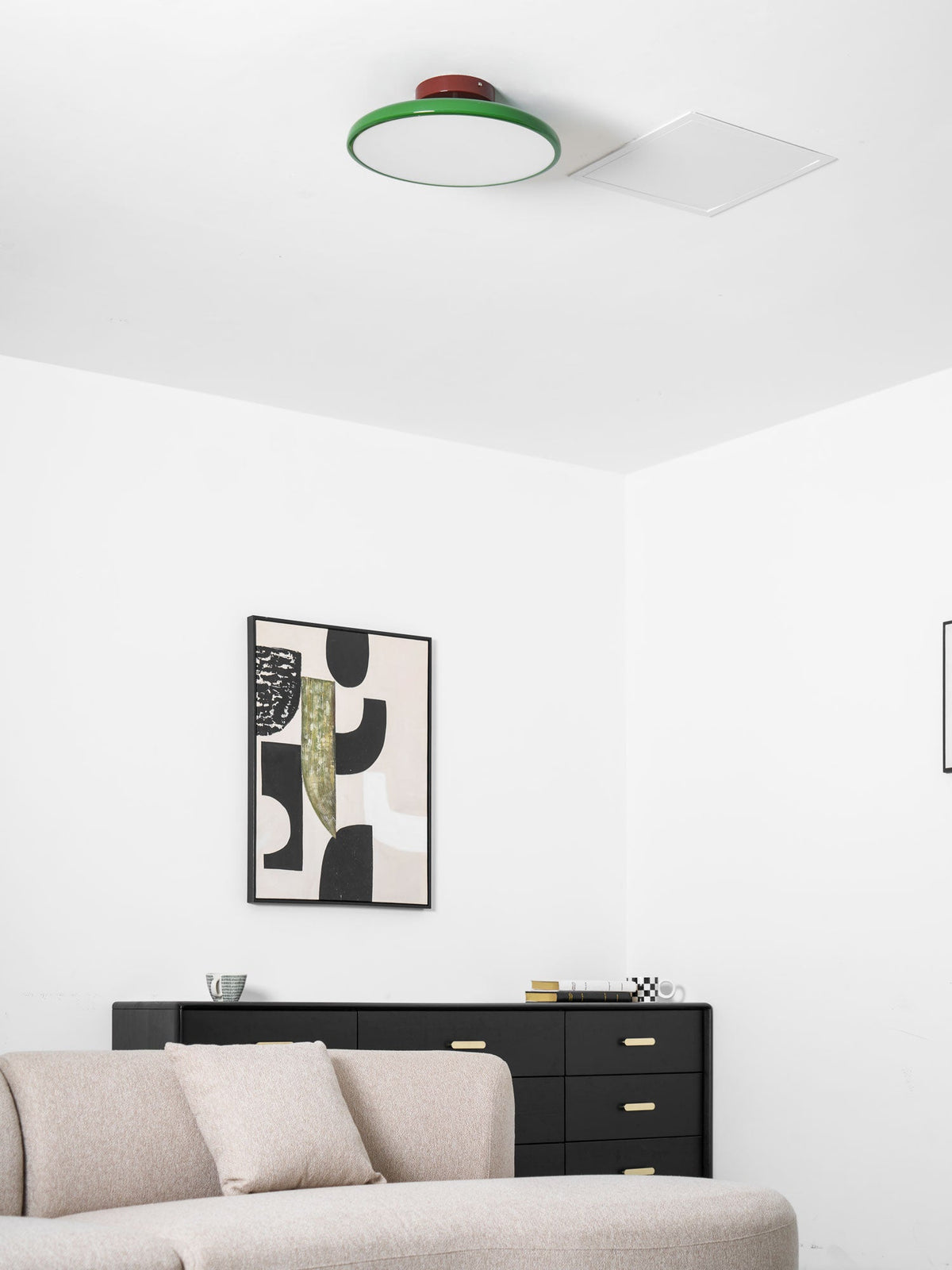 Orbitra flush mount LED ceiling light with green rim and white diffuser by Moktan Sabai on Tampa Home & Garden Store