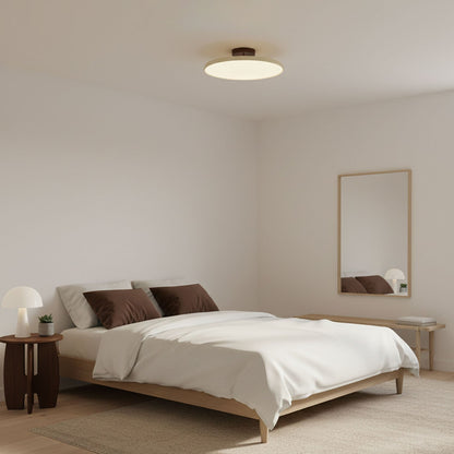 Orbitra flush mount LED ceiling light with swivel arm in beige, dimmable for bedroom on Tampa Home & Garden Store