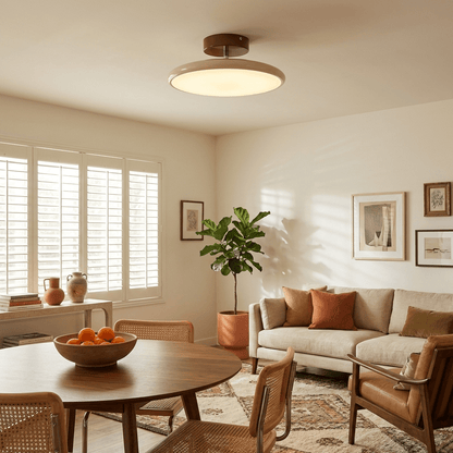 Orbitra round flush mount LED ceiling light with swivel arm by Moktan Sabai on Tampa Home & Garden Store