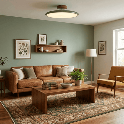 Orbitra flush mount LED ceiling light with swivel arm, dimmable green outer rim on Tampa Home & Garden Store