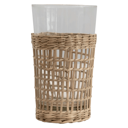 Drinking Glass with Woven Seagrass Sleeve - Tampa Home & Garden Store