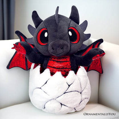Drogo the Dino in an Egg Plushie, 12" Black and Red Dinosaur Stuffed Animal Gift for Boys and Teens - Tampa Home & Garden Store