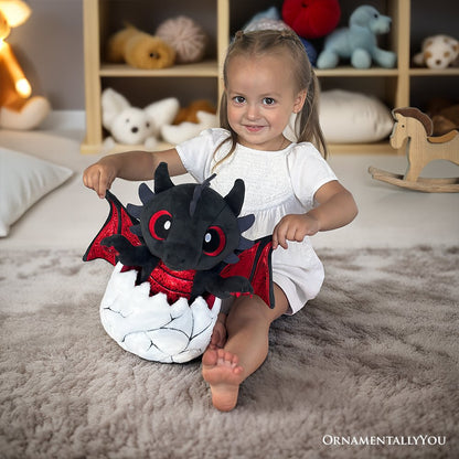 Drogo the Dino in an Egg Plushie, 12" Black and Red Dinosaur Stuffed Animal Gift for Boys and Teens - Tampa Home & Garden Store