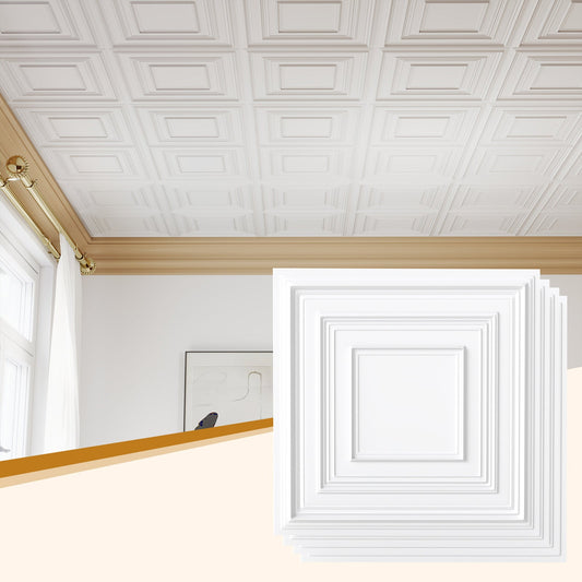 Drop Ceiling Tiles 24" x 24" PVC Ceiling Panels with 3D Decorative Patterns 12-Pack-White - Tampa Home & Garden Store