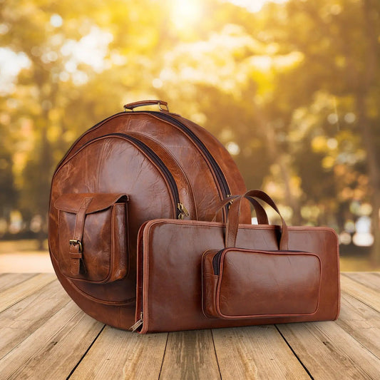 Premium Leather Drummer Gear Bag Set 2-piece brown leather Classy Leather Bags accessories on Tampa Home & Garden Store
