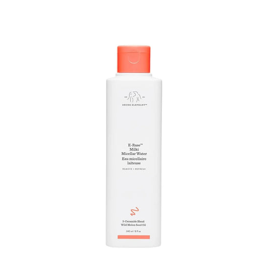 Drunk Elephant E-Rase Milki Micellar Water bottle with coral cap, white sleek bottle 240 mL on Tampa Home & Garden Store