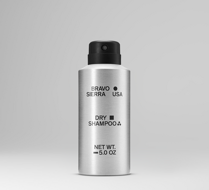 Dry Shampoo bottle by Bravo Sierra, aluminum silver with black spray cap, 5 oz on Tampa Home & Garden Store