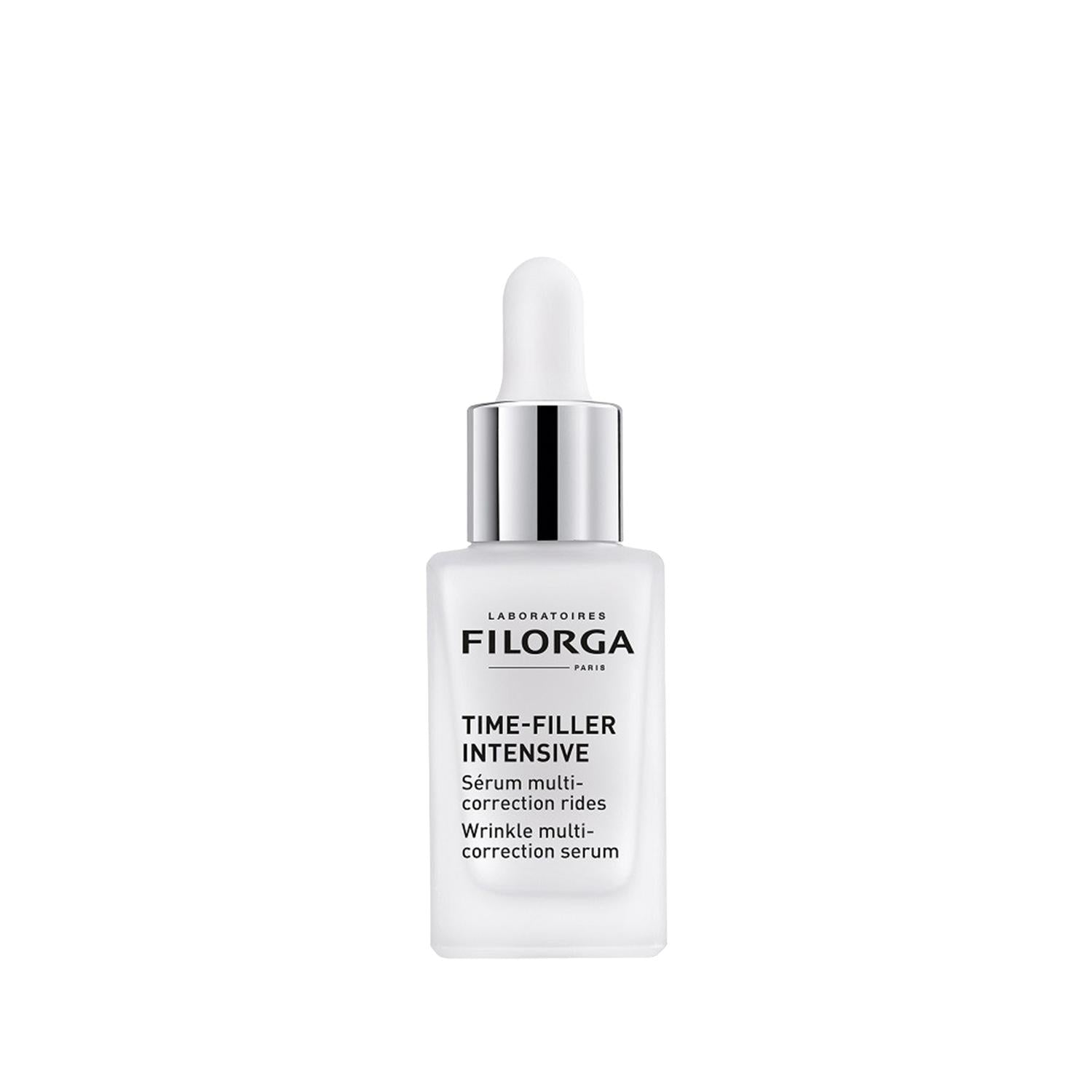 Filorga Time-Filler Intensive face serum white bottle with silver dropper cap on Tampa Home & Garden Store