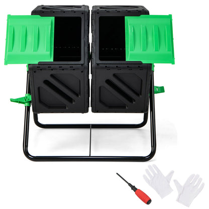 Compostador Giratorio de Jardín de Doble Cámara con Puertas Correderas - Negro y Verde