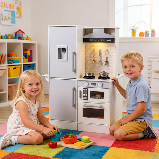 Dual-Sided Kids Play Kitchen with Water Dispenser and Range Hood for 3+ Years Old - Tampa Home & Garden Store