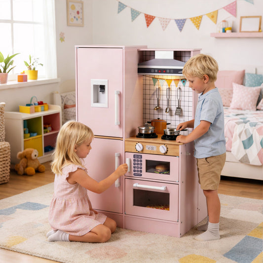 Dual-Sided Kids Play Kitchen with Water Dispenser and Range Hood for 3+ Years Old - Tampa Home & Garden Store
