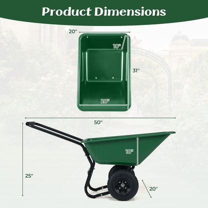 DirectDeals Dual-Wheel Wheelbarrow garden utility cart with pneumatic tires, green tub on Tampa Home & Garden Store