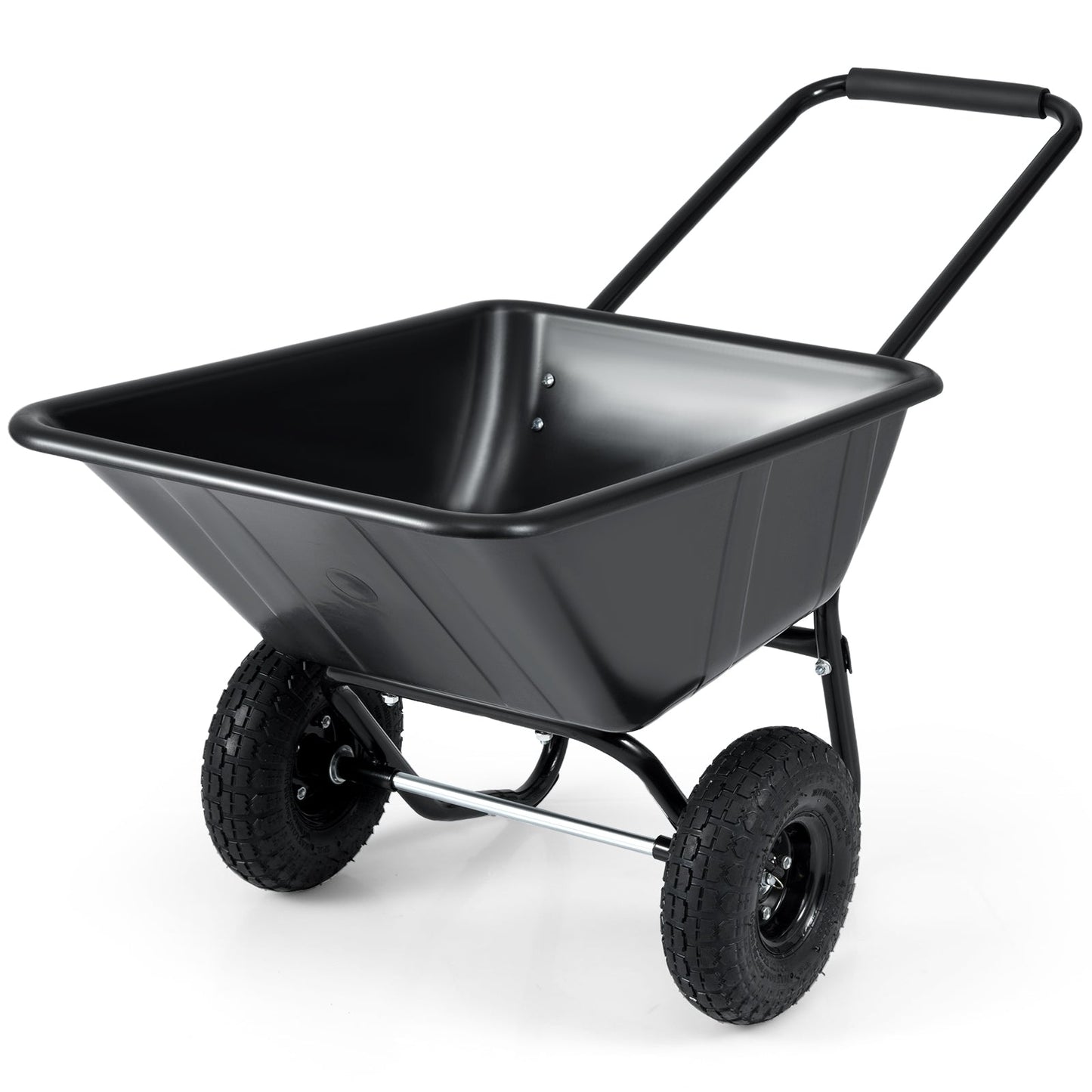 DirectDeals dual-wheel wheelbarrow garden cart with pneumatic tires, black steel tub on Tampa Home & Garden Store