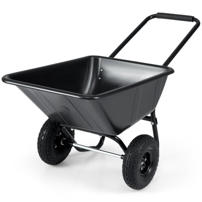 DirectDeals dual-wheel wheelbarrow garden cart with pneumatic tires, black steel tub on Tampa Home & Garden Store