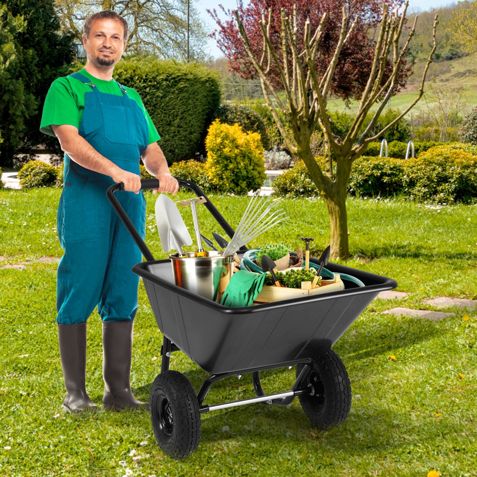 DirectDeals black dual-wheel wheelbarrow garden cart with pneumatic tires on Tampa Home & Garden Store