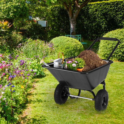 DirectDeals dual-wheel wheelbarrow garden cart with pneumatic tires black tub on Tampa Home & Garden Store