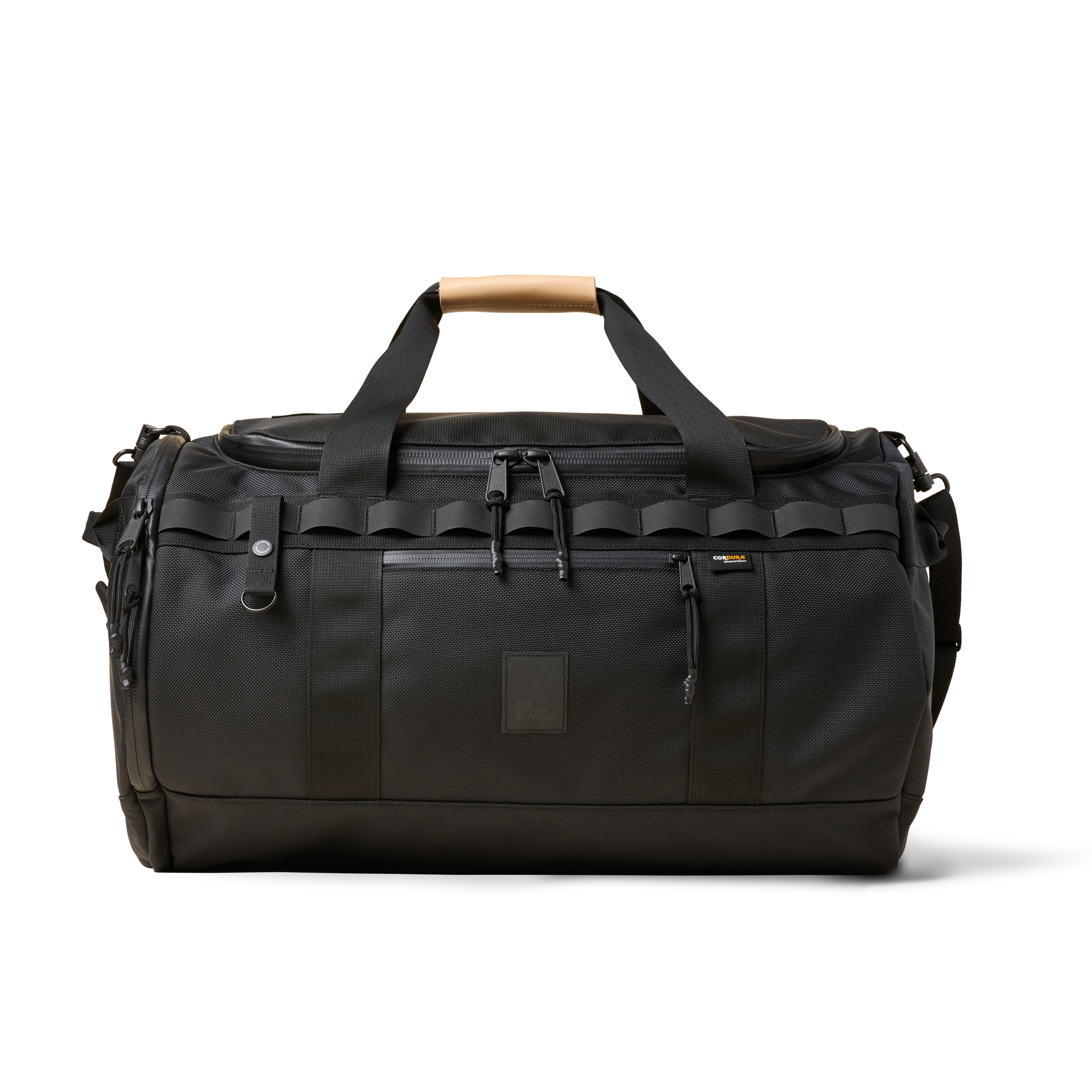 Duffalo duffel bag black nylon with tan padded carry handle by The Brown Buffalo on Tampa Home & Garden Store