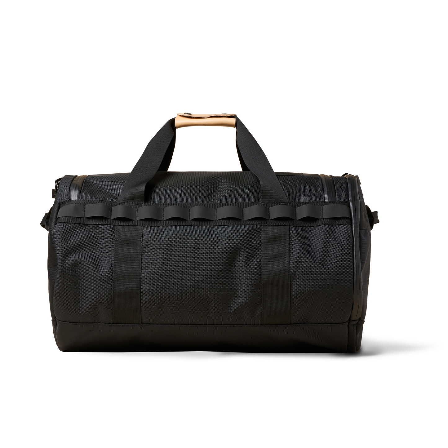 Duffalo duffel bag in black fabric with tan leather top handle on Tampa Home & Garden Store on Tampa Home & Garden Store