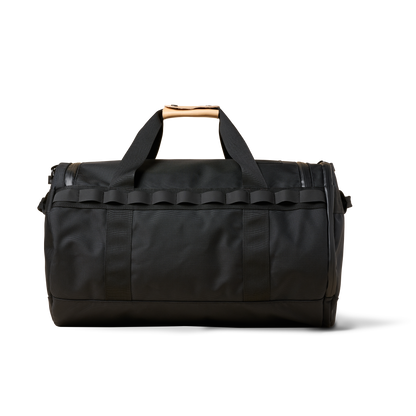Duffalo duffel bag in black fabric with tan leather top handle on Tampa Home & Garden Store on Tampa Home & Garden Store