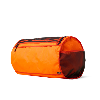 Duffalo duffel bag bright orange with black zipper details on Tampa Home & Garden Store
