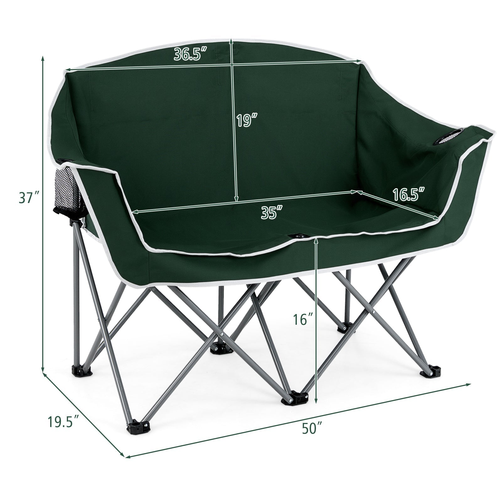 GemGear Duo Camping Chair portable oversized loveseat green with armrests and cup holders on Tampa Home & Garden Store