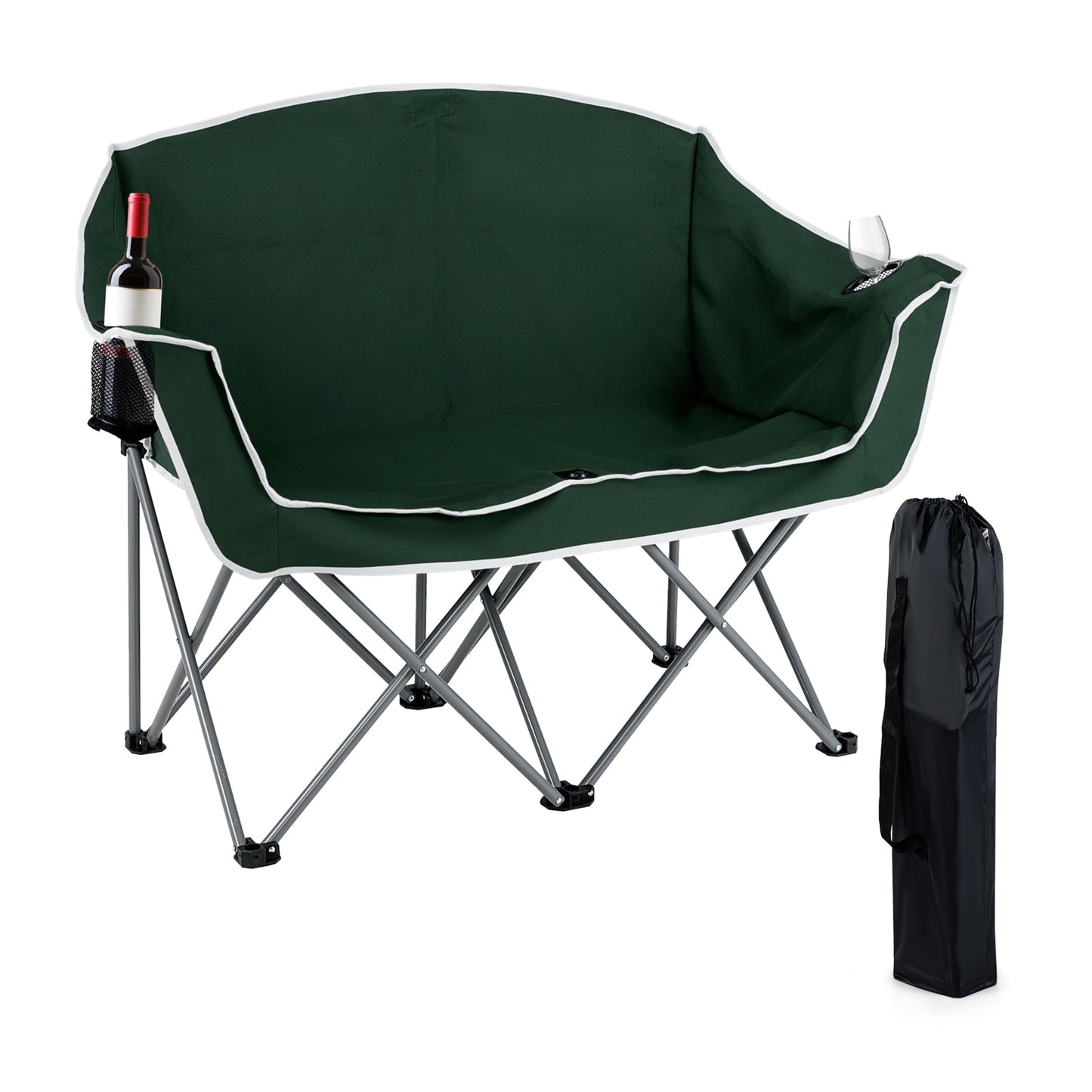 GemGear green duo camping chair with armrests and two cup holders, carry bag on Tampa Home & Garden Store