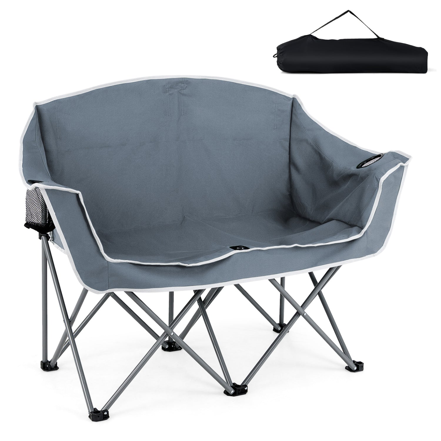 GemGear Duo camping chair loveseat with armrests and cup holders gray fabric and carry bag on Tampa Home & Garden Store