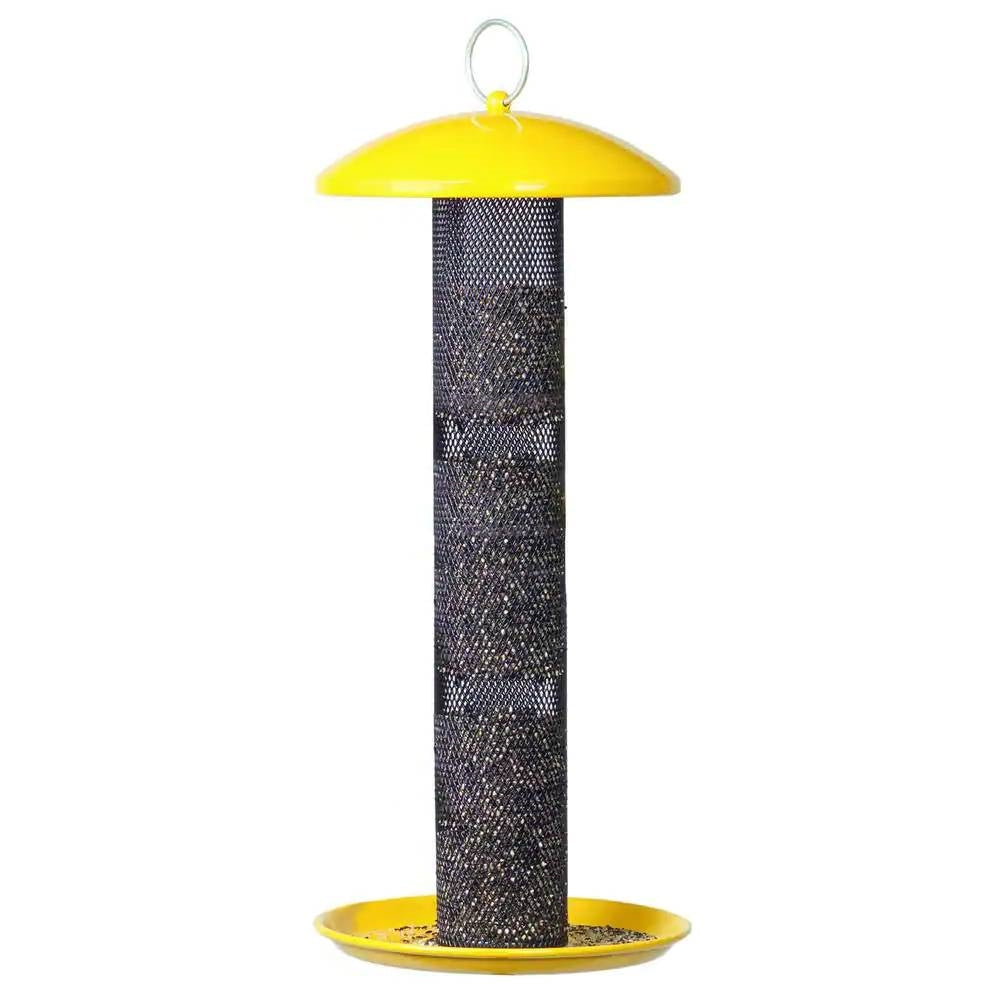 Durable Metal Mesh Tube Hanging Bird Feeder with Yellow Top and Perch - Tampa Home & Garden Store
