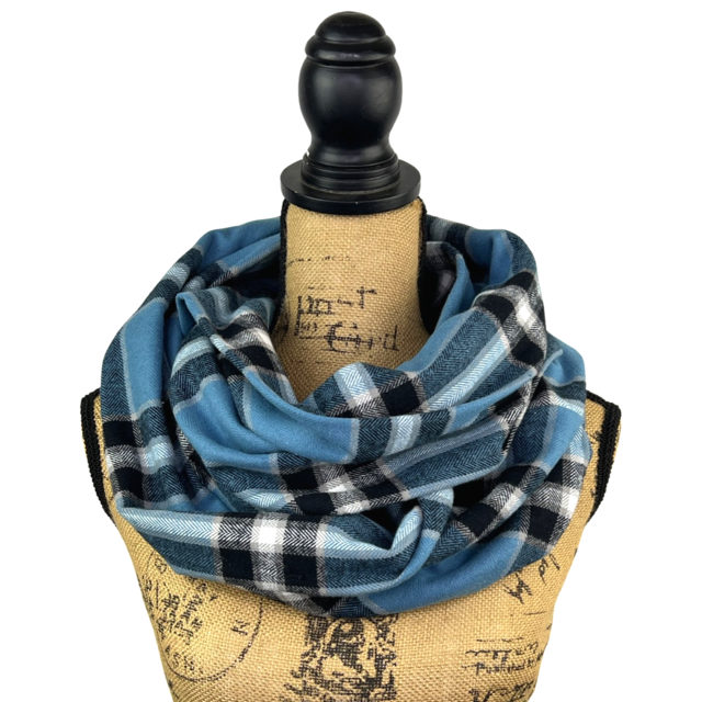 Dusty Blue, Black, White and Tan Plaid Flannel Infinity or Blanket Scarf - Tampa Home & Garden Store