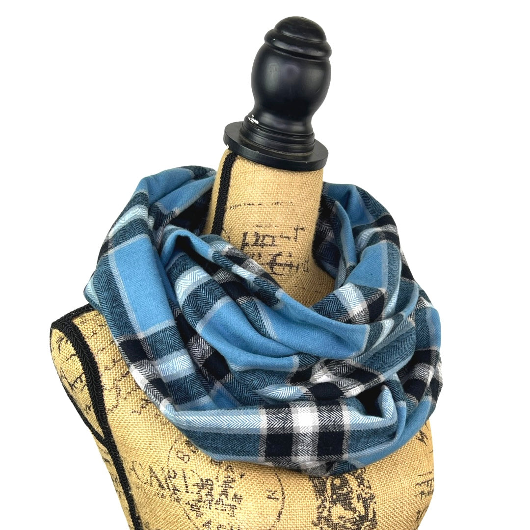 Dusty Blue, Black, White and Tan Plaid Flannel Infinity or Blanket Scarf - Tampa Home & Garden Store