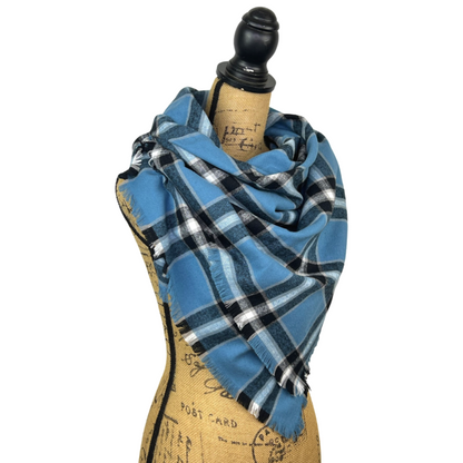 Dusty Blue, Black, White and Tan Plaid Flannel Infinity or Blanket Scarf - Tampa Home & Garden Store