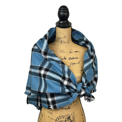 Dusty Blue, Black, White and Tan Plaid Flannel Infinity or Blanket Scarf - Tampa Home & Garden Store