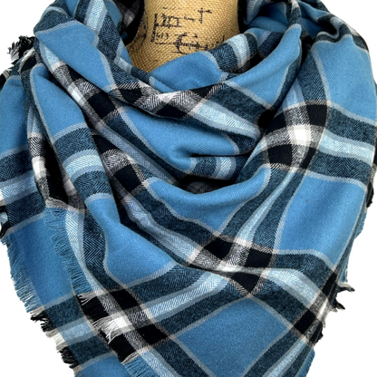 Dusty Blue, Black, White and Tan Plaid Flannel Infinity or Blanket Scarf - Tampa Home & Garden Store