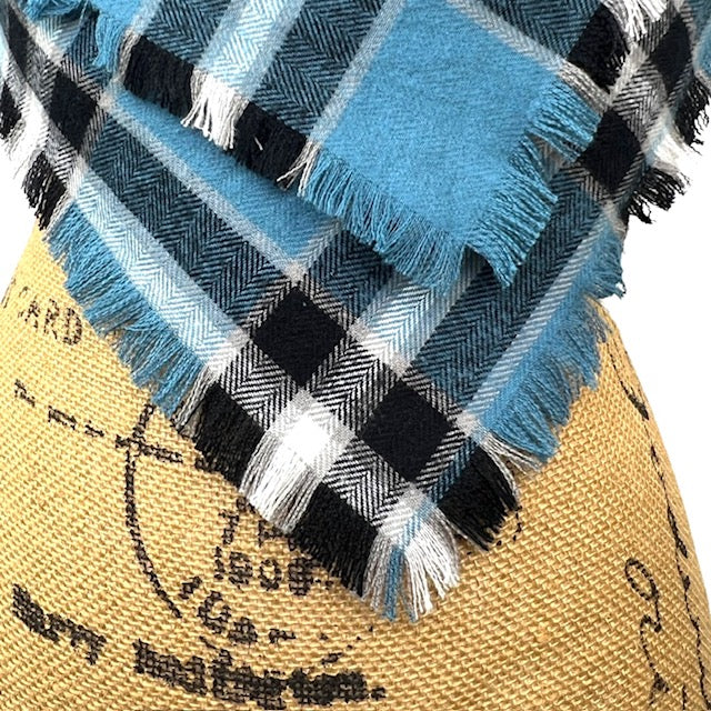 Dusty Blue, Black, White and Tan Plaid Flannel Infinity or Blanket Scarf - Tampa Home & Garden Store