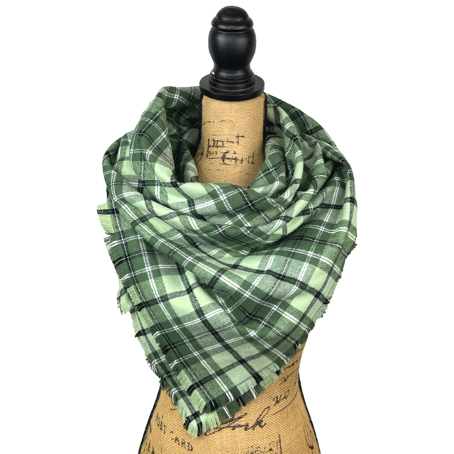 Dusty Matcha Green Plaid Flannel Infinity or Blanket Scarf - Tampa Home & Garden Store
