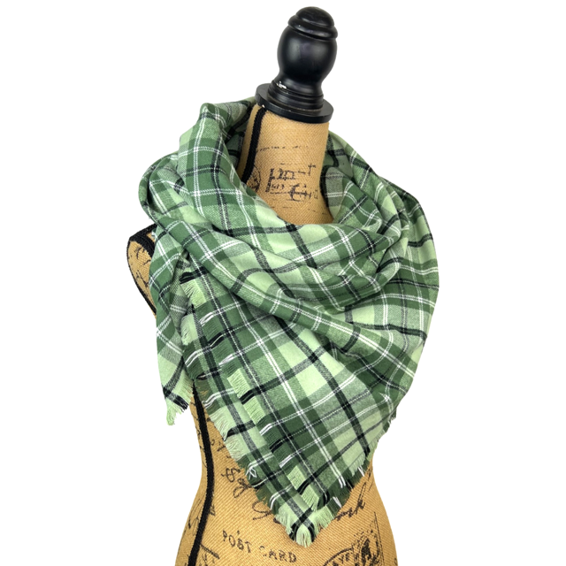 Dusty Matcha Green Plaid Flannel Infinity or Blanket Scarf - Tampa Home & Garden Store