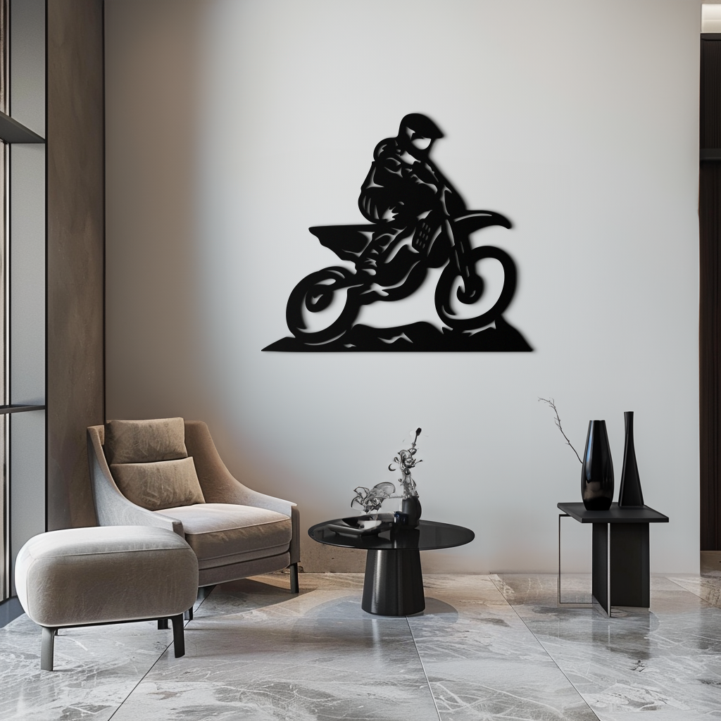 Dynamic Motocross Rider Metal Wall Art – Off-Road Motorcycle Silhouette Decor - KAF645 - Tampa Home & Garden Store