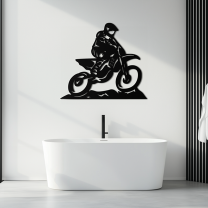 Dynamic Motocross Rider Metal Wall Art – Off-Road Motorcycle Silhouette Decor - KAF645 - Tampa Home & Garden Store