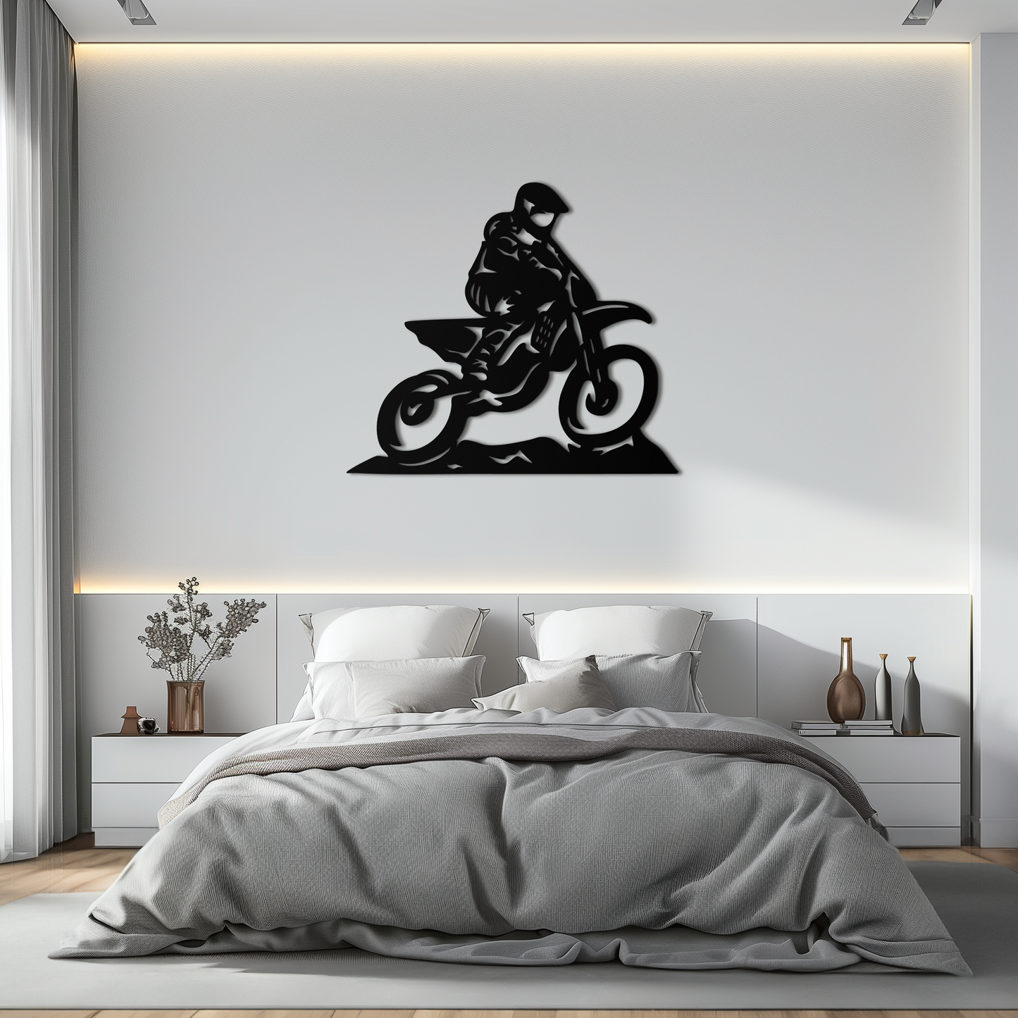 Dynamic Motocross Rider Metal Wall Art – Off-Road Motorcycle Silhouette Decor - KAF645 - Tampa Home & Garden Store