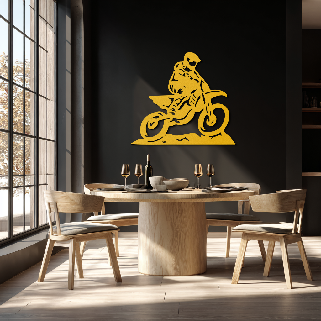Dynamic Motocross Rider Metal Wall Art – Off-Road Motorcycle Silhouette Decor - KAF645 - Tampa Home & Garden Store