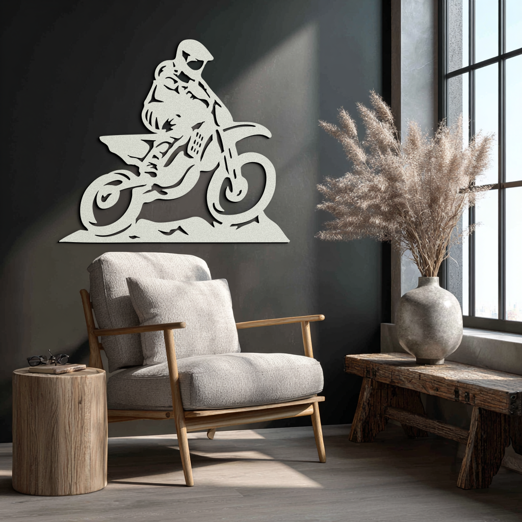 Dynamic Motocross Rider Metal Wall Art – Off-Road Motorcycle Silhouette Decor - KAF645 - Tampa Home & Garden Store