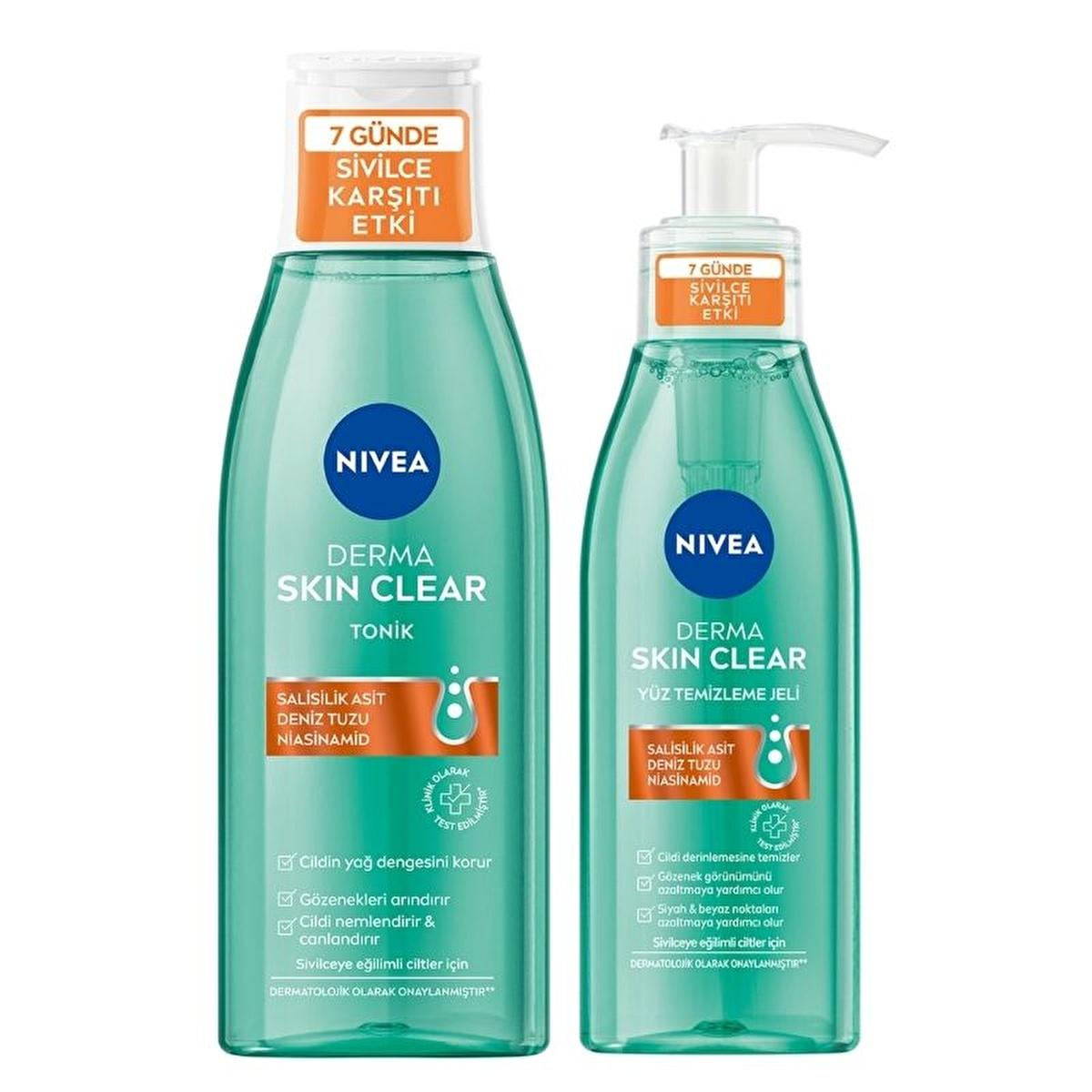 NIVEA Derma Skin Clear set with Tonik & Face Cleanser, two bottles and blue NIVEA logo on Tampa Home & Garden Store