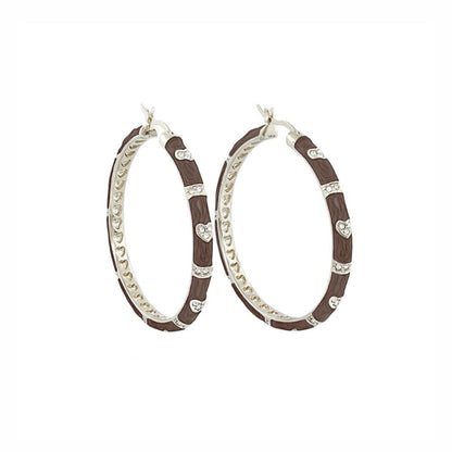 Pave Love Earrings pair of hoops with brown bands and pave heart accents by Lauren G Adams on Tampa Home & Garden Store