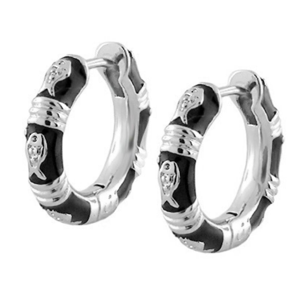 Ocean Love Huggies earrings, silver-tone hoop pair with black enamel, Lauren G Adams on Tampa Home & Garden Store