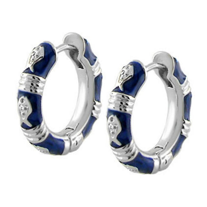Ocean Love Huggies earrings, silver hoop pair with blue enamel accents, Lauren G Adams on Tampa Home & Garden Store