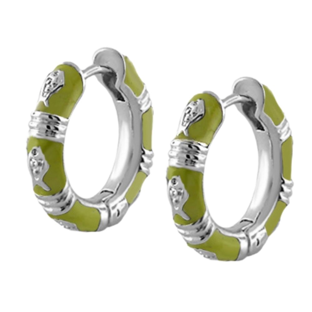 Ocean Love Huggies earrings, lime enamel hoop pair with silver accents, Lauren G Adams on Tampa Home & Garden Store