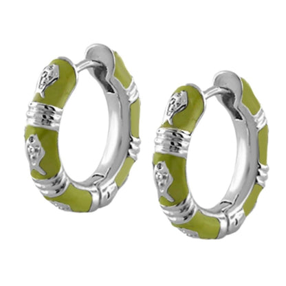 Ocean Love Huggies earrings, lime enamel hoop pair with silver accents, Lauren G Adams on Tampa Home & Garden Store